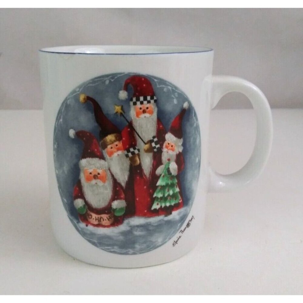 Vintage 1997 Elaine Thompson Christmas Santa Folk Art 4" Coffee Cup